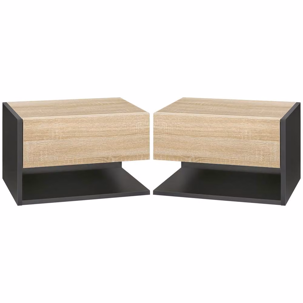 Wyld Haus Sebato Set of 2 Black Oak Tone Floating Bedside Tables with Drawer and Shelf – 2