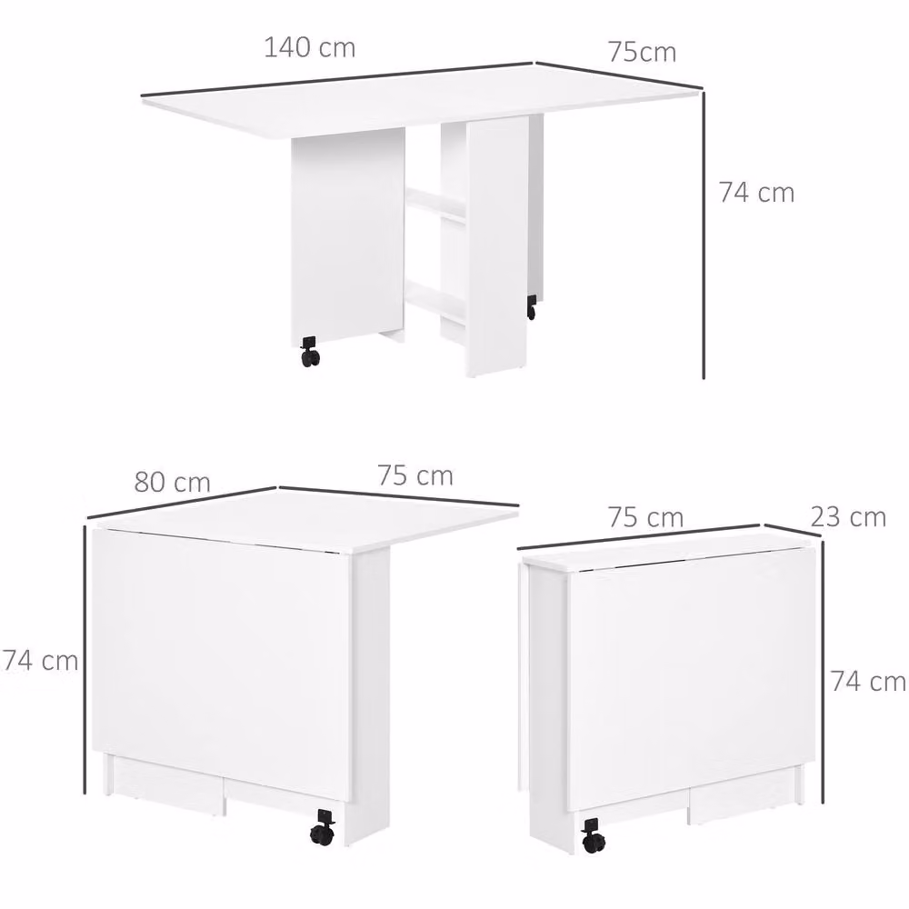 STILVORA Modern White Drop Leaf Dining Table with Castors and Storage – 2