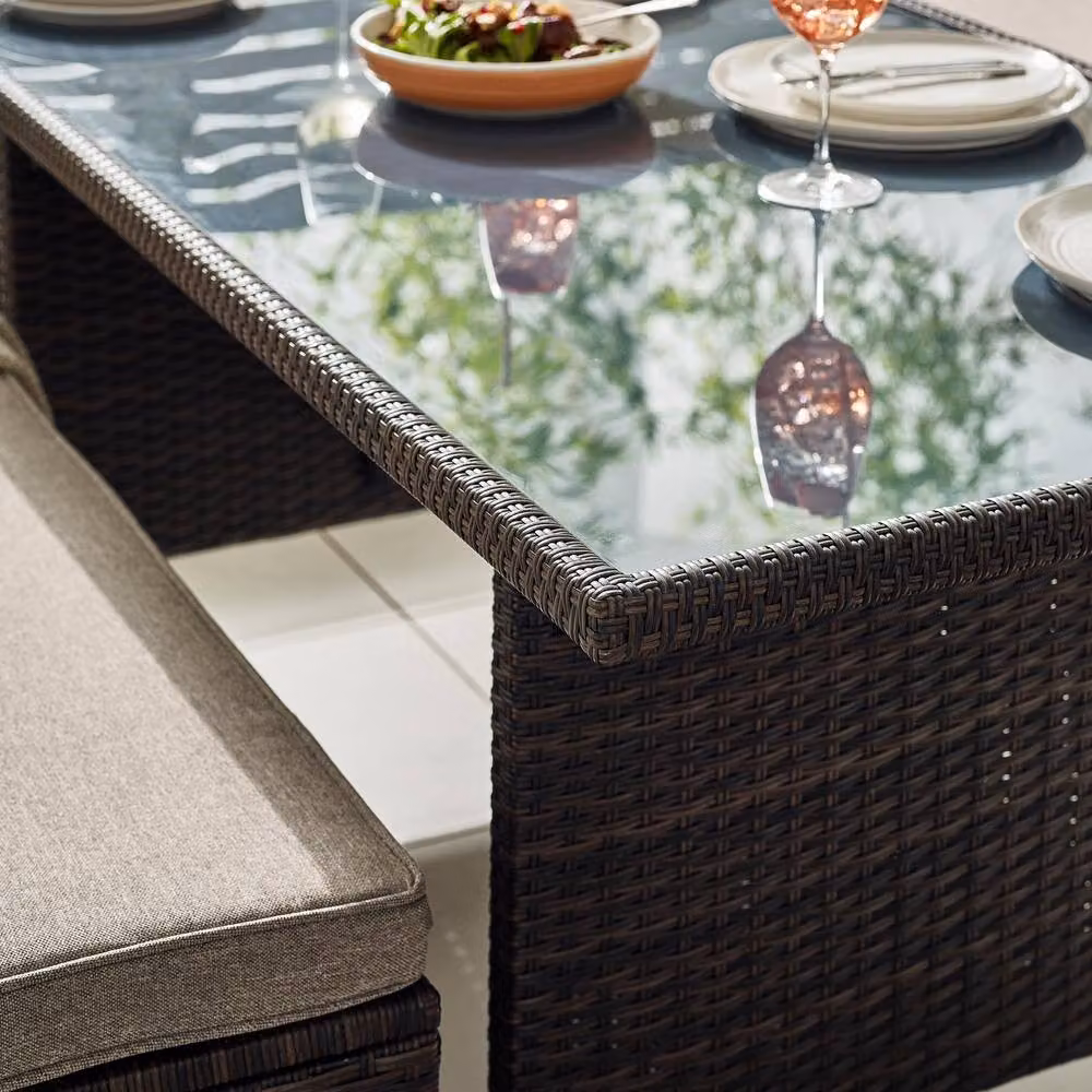 FurnitureboxUK Marbella 9 Seat Grey Rattan Garden Dining Set with Grey Cushions and Glass Table Top, Brown – 2
