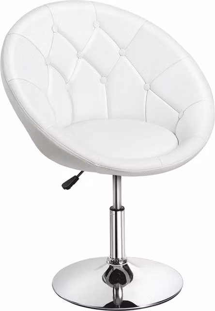 Yaheetech White Swivel Tub Accent Chair with Adjustable Height and Synthetic Leather Upholstery