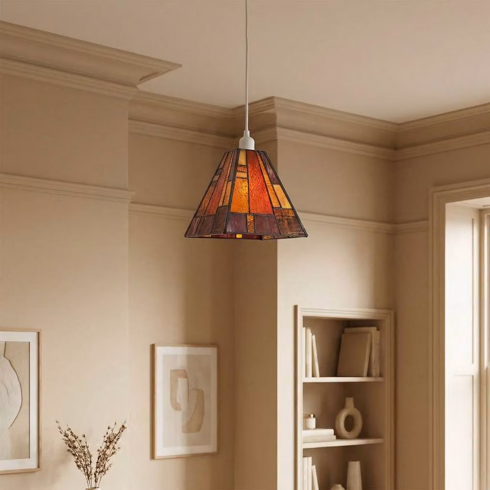 Happy Homewares Art Deco Tiffany Pendant Lighting Shade in Orange and Multicolour Glass – 4