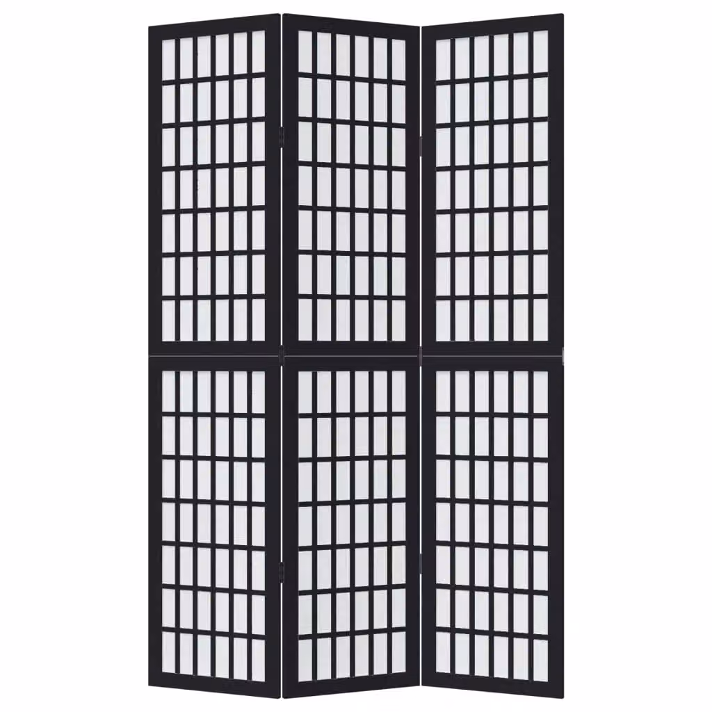 Berkfield Home 3-Panel Room Divider in Black Solid Paulownia Wood – 2