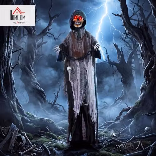 HOMCOM Black Animated Halloween Grim Reaper Life Size Decor, Height: 170 cm – 2