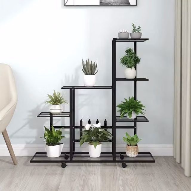 Berkfield Home Modern Black Metal Flower Stand with Wheels, W/D/H: 94.5 x 25 x 92.5 cm – 1