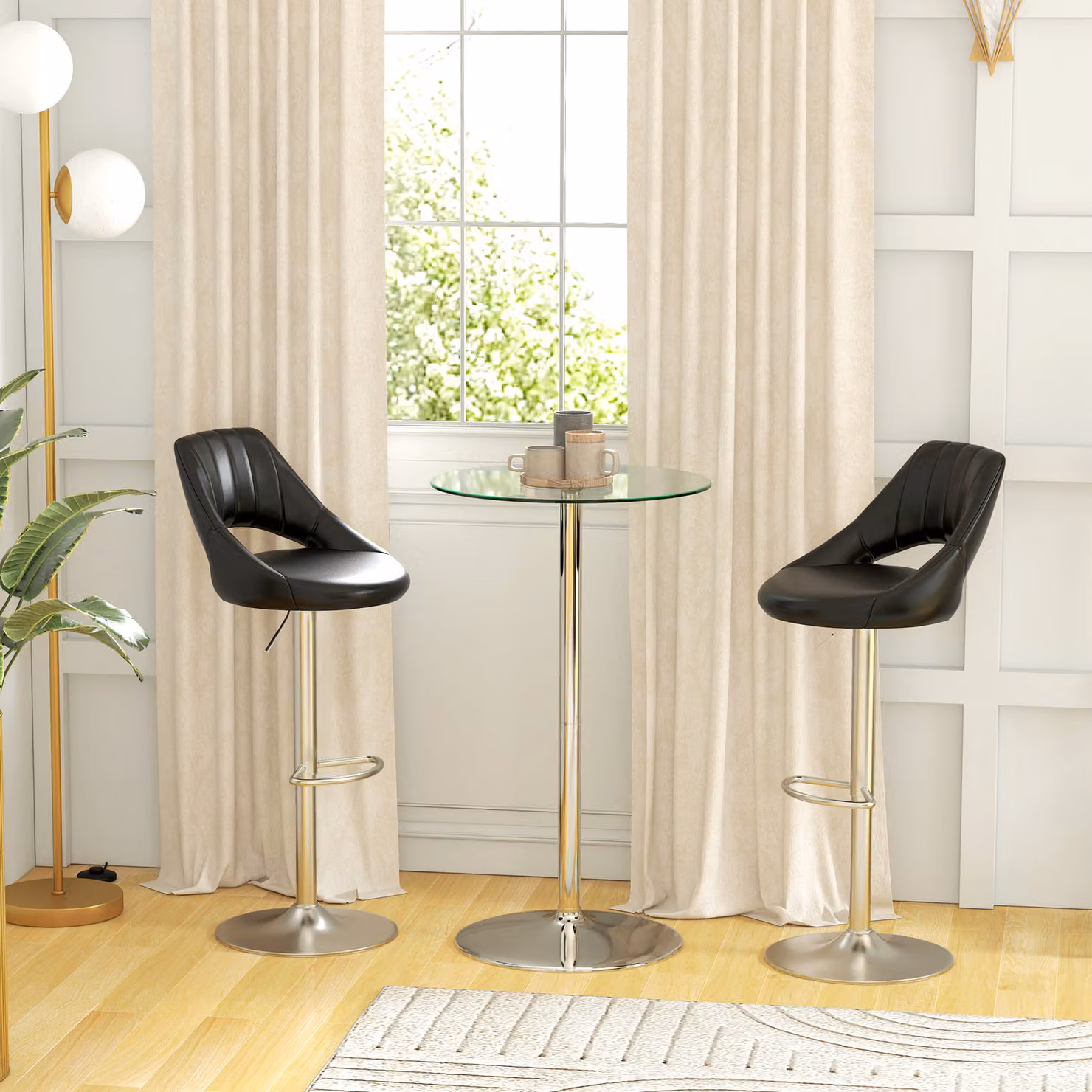 HOMCOM Round High Top Bar Table with Tempered Glass Top and Steel Base in Clear – 2