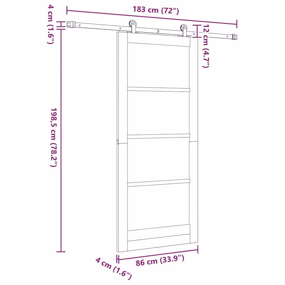 Berkfield Home Sliding Door with Hardware Set, Solid Pine, Beige, W: 86 cm, H: 198.5 cm – 2
