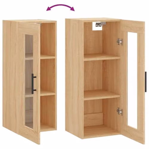 vidaXL Wall Mounted Cabinet with Glass Doors, Brown, W/D/H: 34.5 x 34 x 90 cm – 3