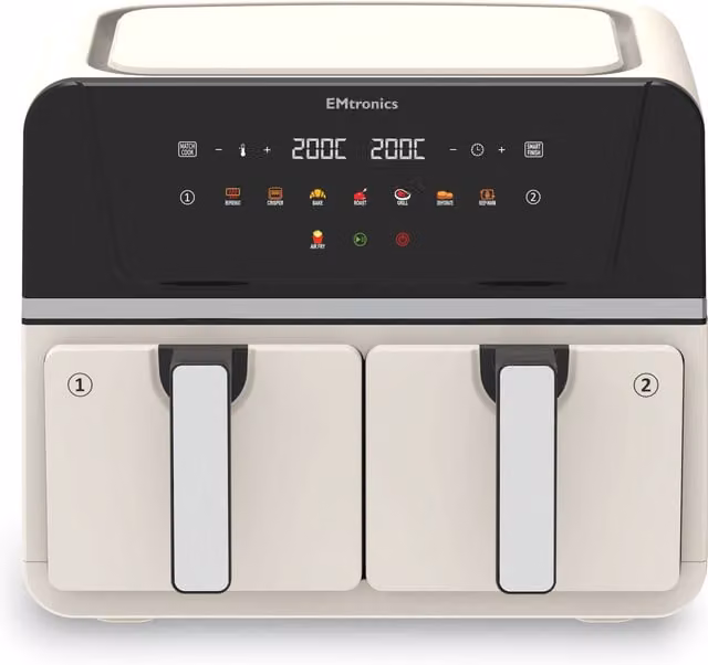 EMtronics 9 Litre Dual Zone Double Basket Air Fryer in Beige
