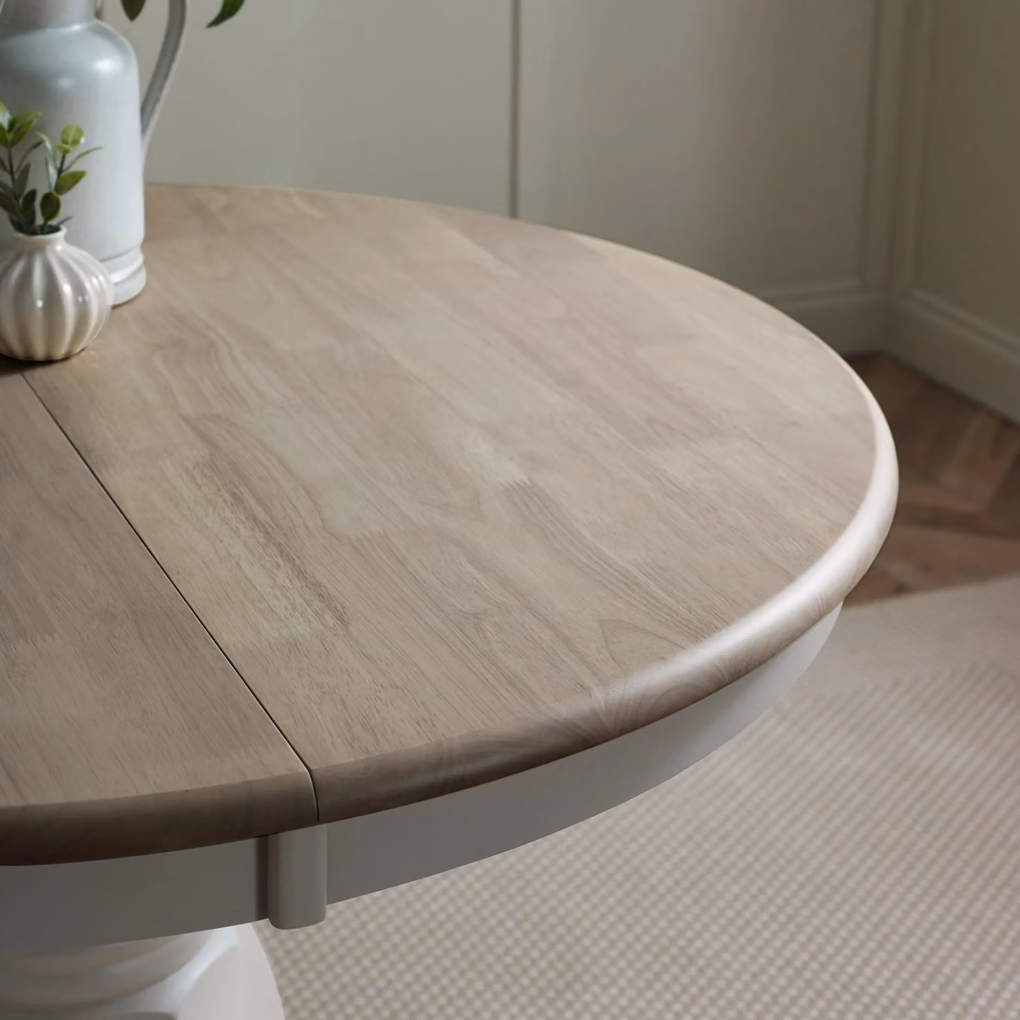 FurnitureboxUK Padstow Rustic Round Extending Solid Rubberwood Dining Table in Light Grey – 2