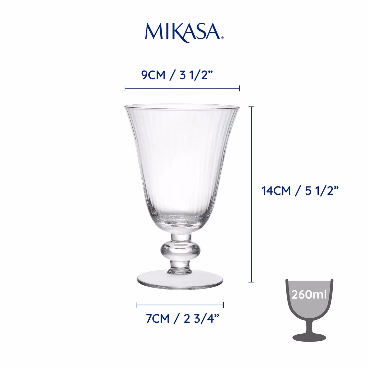Mikasa Salerno Lead-Free Crystal Wine Glasses, Set of 4, 260ml, Transparent – 2