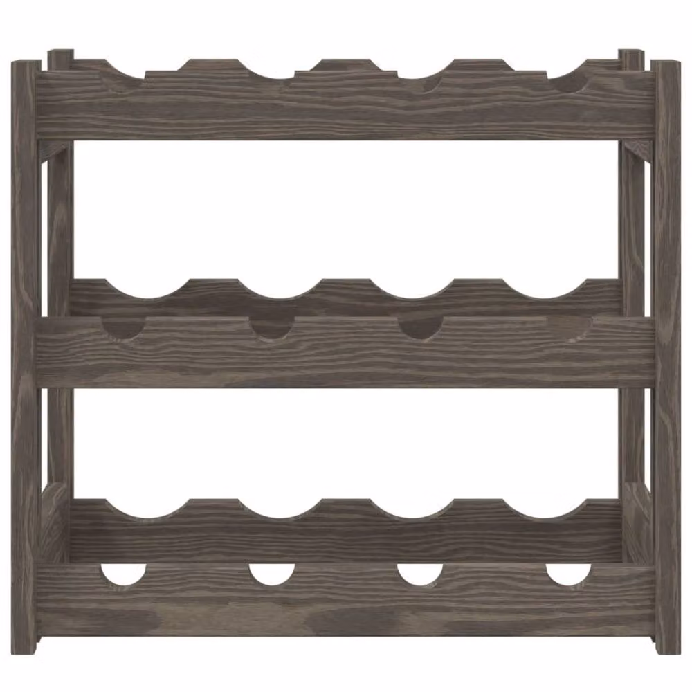 Berkfield Home Grey Solid Pine Wall Mounted Rustic Wine Rack for 12 Bottles – 3