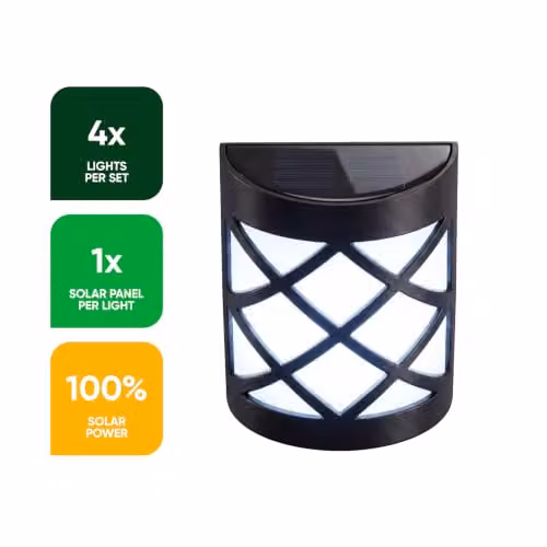 Gardenwize Pack of 4 Solar Powered LED Deck Fence and Wall Lights in Black with Warm White Light and IP65 Waterproof Rating – 5