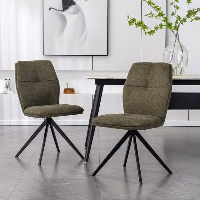 More4Homes Set of 2 Luna Modern Green Linen Dining Chairs