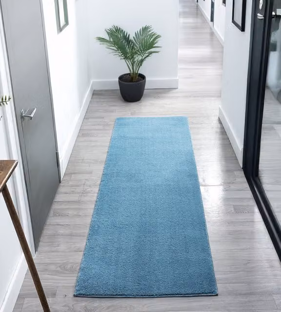 Desire Rugs Petrol Blue Plain Modern Rectangular Washable Non-Slip Area Rug, W: 60 cm, L: 200 cm