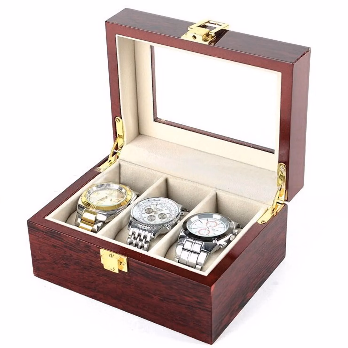 Xample Red Leather Watch Display Case and Jewellery Storage Organizer Box with Glass Lid and Wood Construction, W/D/H: 50 x 50 x 50 cm – 2