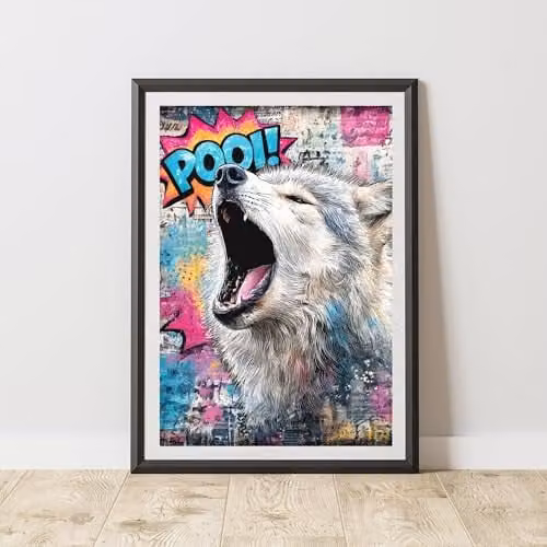 60 Second Makeover Wolf Graffiti Print Urban Street Art Poster, Multicolour, A3