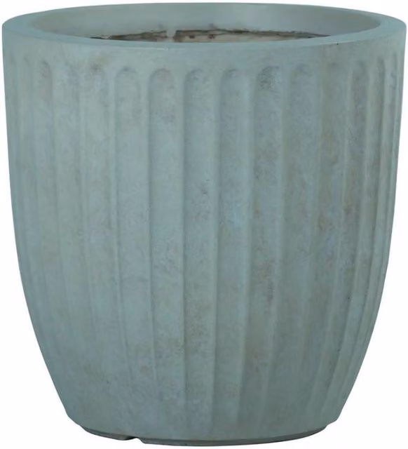 KDMD Hortus Set of 3 Ribbed Ceramic Outdoor Planters in Grey and Green
