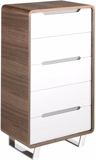 Angel Cerda 5-Drawer Chiffonier in Walnut Veneer and White MDF, Brown