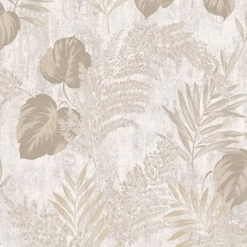 Muriva Phelan Leaf Botanical Floral Vinyl Wallpaper in Cream and Beige – 1