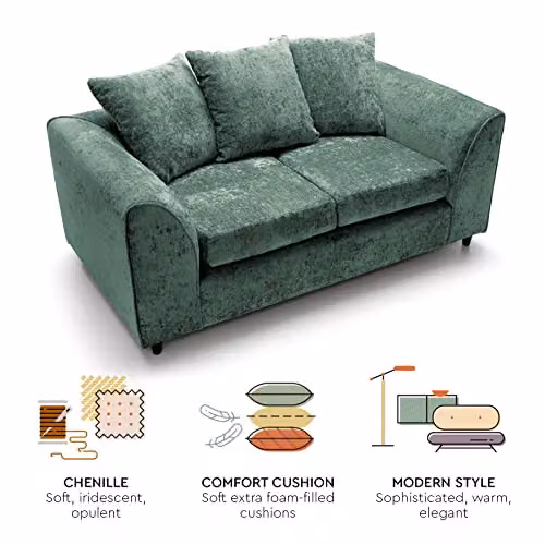 Abakus Direct Harriet 2 Seater Sofa in Green Velvet Fabric – 6