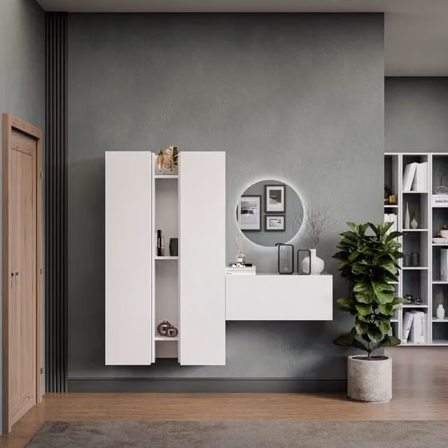 Decorotika Salzburg Wall Mounted Modern Entertainment Center in High Gloss White