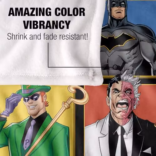 Warner Bros. Batman Character Squares Super Soft Fleece Throw Blanket, Multicolour, W: 127 cm x H: 152.4 cm – 2