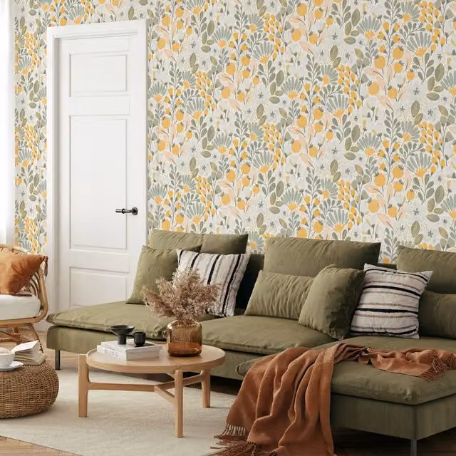 Erismann Jardin Poetry Floral Botanical Vinyl Wallpaper in Yellow