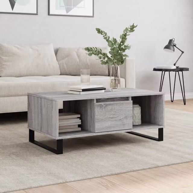 Berkfield Home Modern Rectangular Coffee Table in Grey Sonoma, W/D/H: 90 x 50 x 36.5 cm