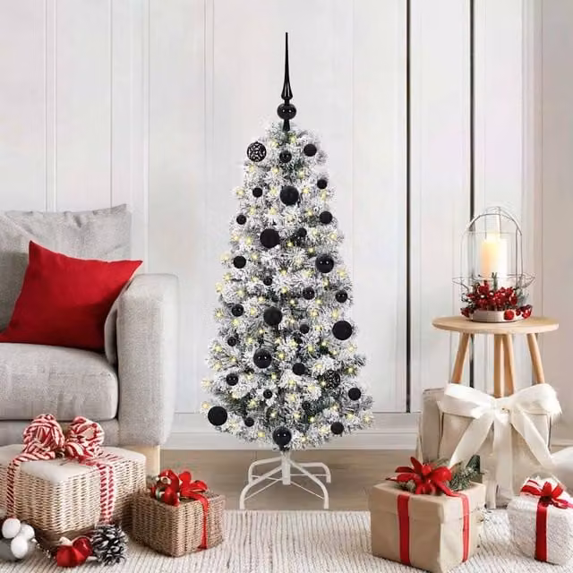 Berkfield Home Artificial Hinged Christmas Tree in Green and White, Height: 120 cm