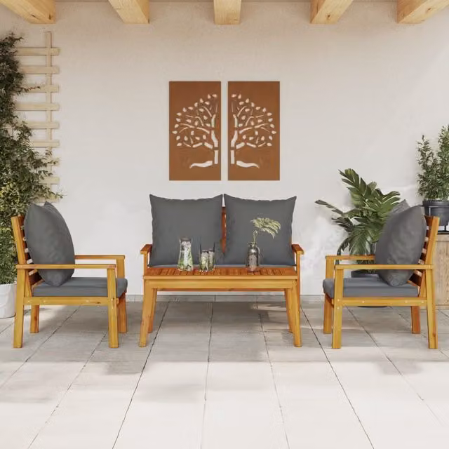Berkfield Home 4 Piece Garden Lounge Set with Cushions in Brown Solid Acacia Wood