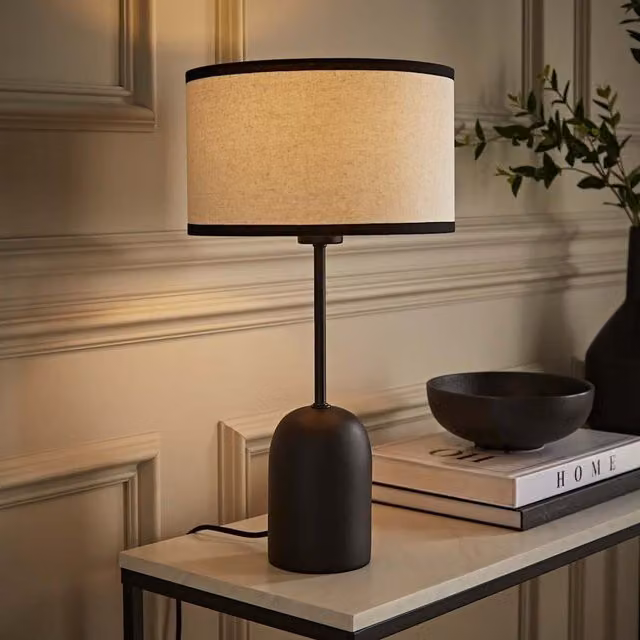 Kaiden Dome Table Lamp with Black and White Linen Trim Shade