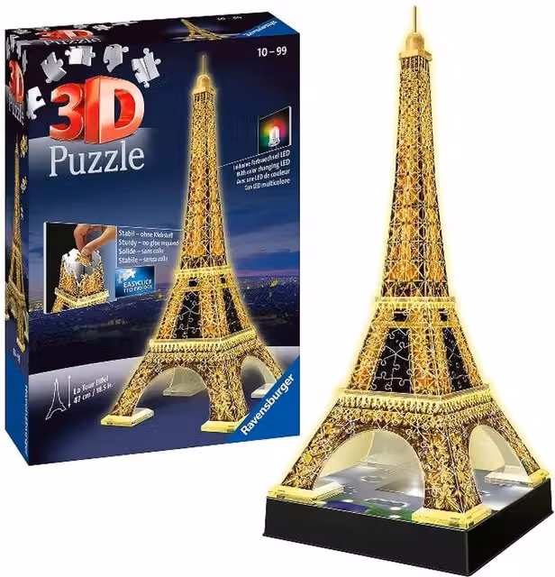 Ravensburger Eiffel Tower 3D Puzzle Light Up Night Edition in Gold