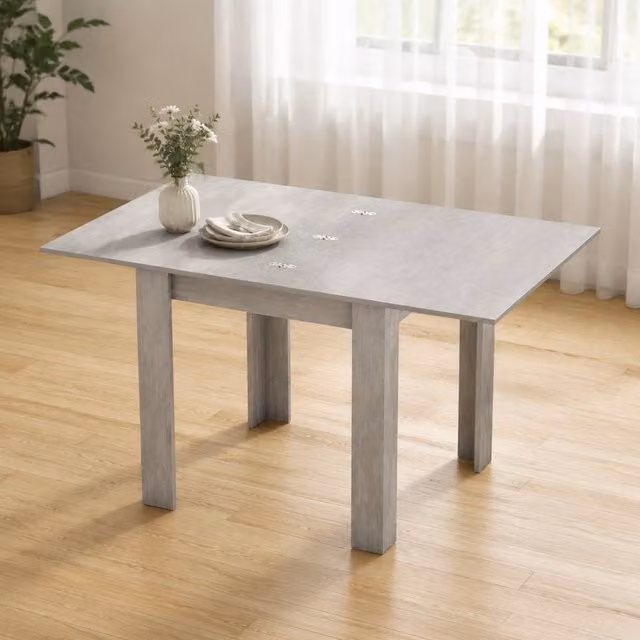 STILVORA Modern Extendable Grey Dining Table with Butterfly Drop Leaf for 4 to 6 People