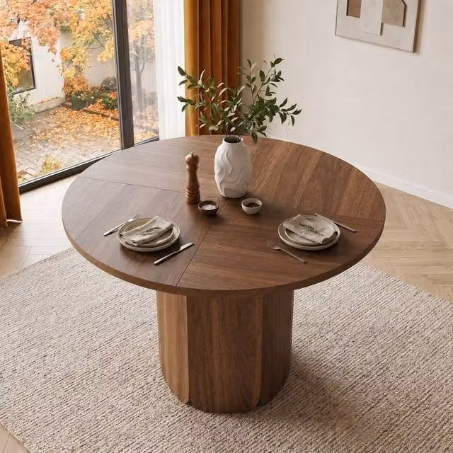 Merax Mid-Century Modern Round Wood Dining Table, Brown, Diameter: 120 cm, Height: 75 cm