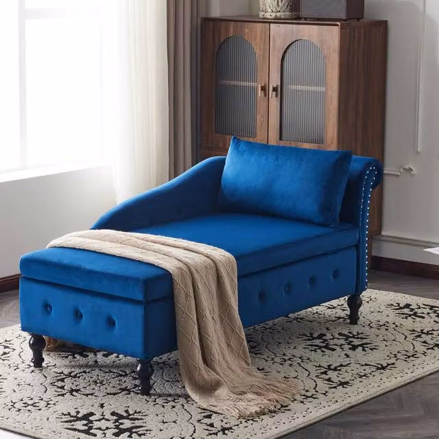Matteo Blue Velvet Upholstered Chaise Lounge Sofa with Storage – 1