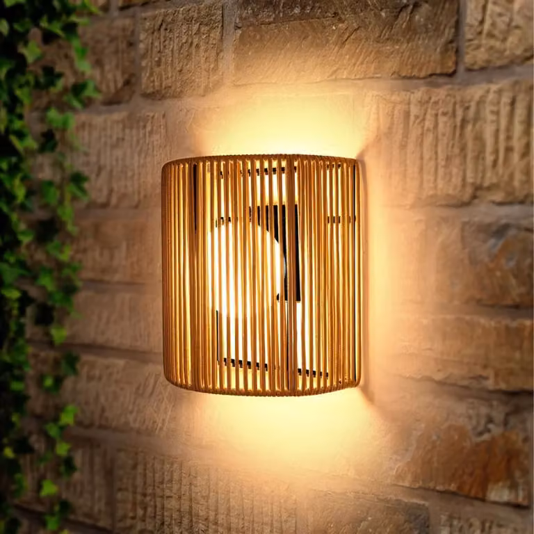 Tamburo Rechargeable Rope Wall Light in Beige and Brown with Remote Control and Timer