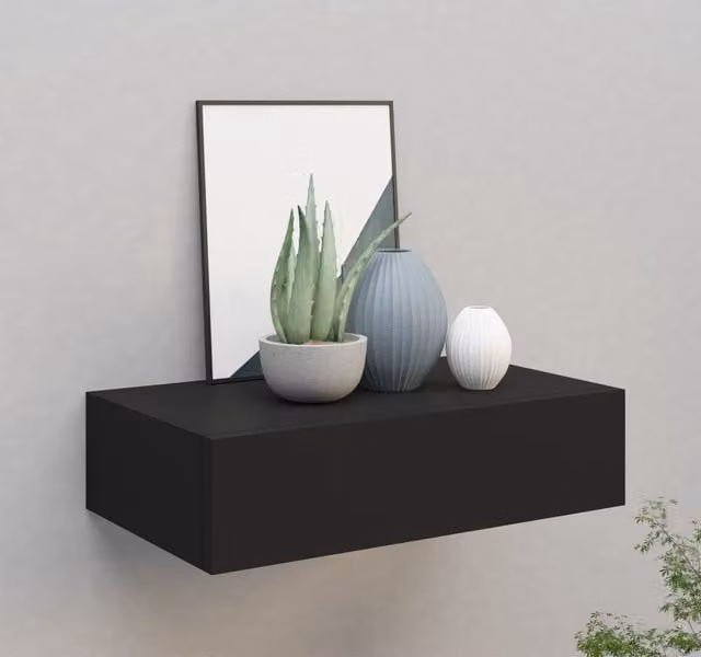 Berkfield Home Wall-mounted Drawer Shelf in Black, W: 40 cm, D: 23.5 cm, H: 10 cm – 1