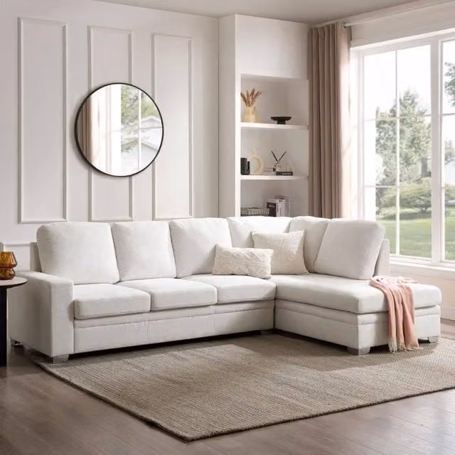 Home Detail Alcott L-Shape Corner Sofa, Right Hand Facing, Cream Fabric – 1
