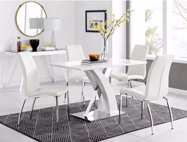 FurnitureboxUK Atlanta White Gloss and Chrome Rectangle Dining Table and 4 Isco Dining Chairs Set