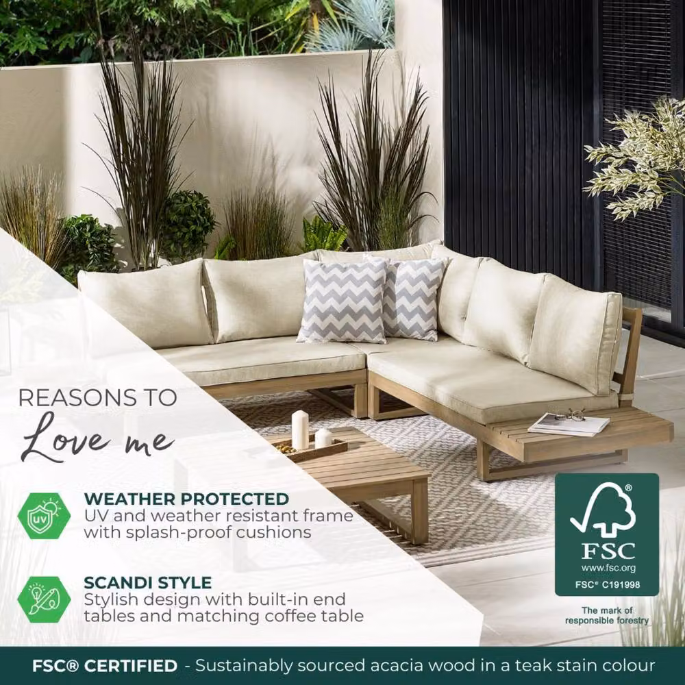 FurnitureboxUK Brisa 5 Seat Outdoor Sofa Set in Beige Acacia Wood – 6