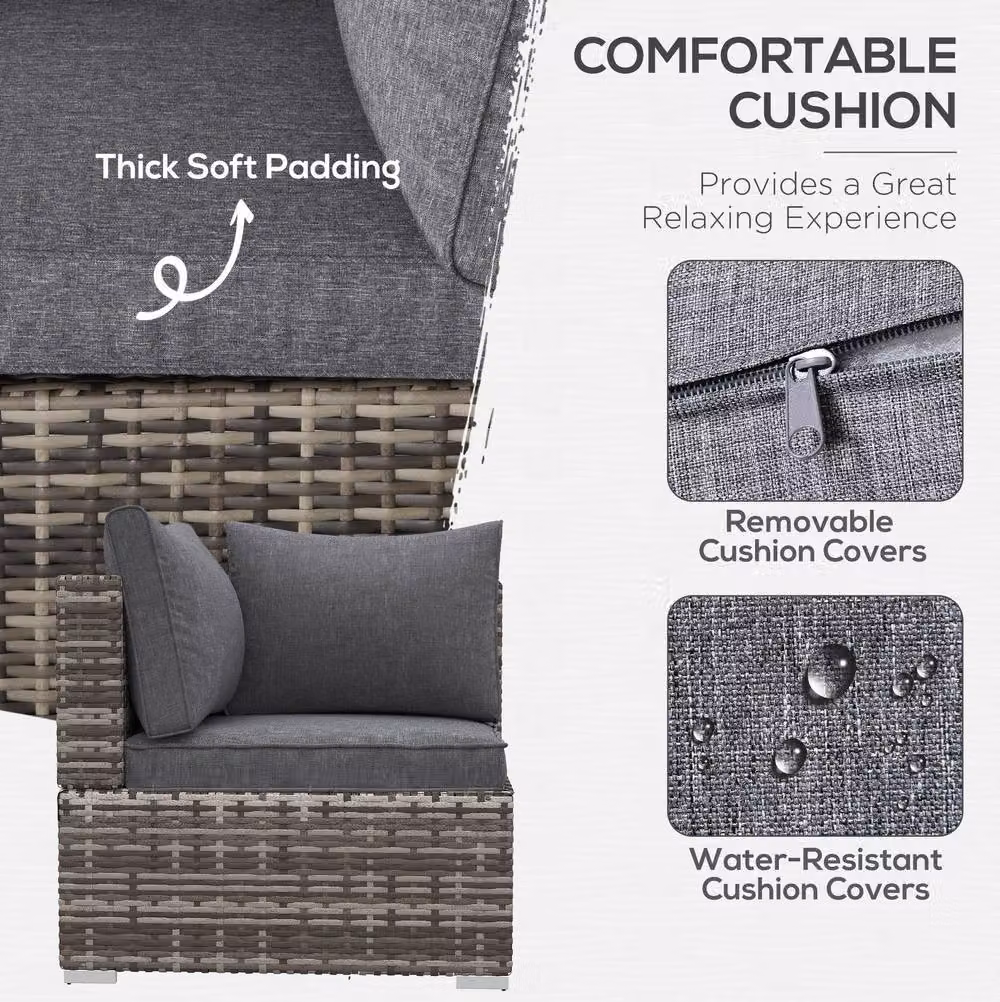 STILVORA Grey Rattan Corner Sofa with Cushions and Steel Frame – 4