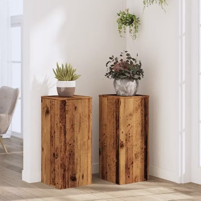Berkfield Home Set of 2 Modern Plant Stands in Brown Wood, W/D/H: 30 x 30 x 70 cm – 1