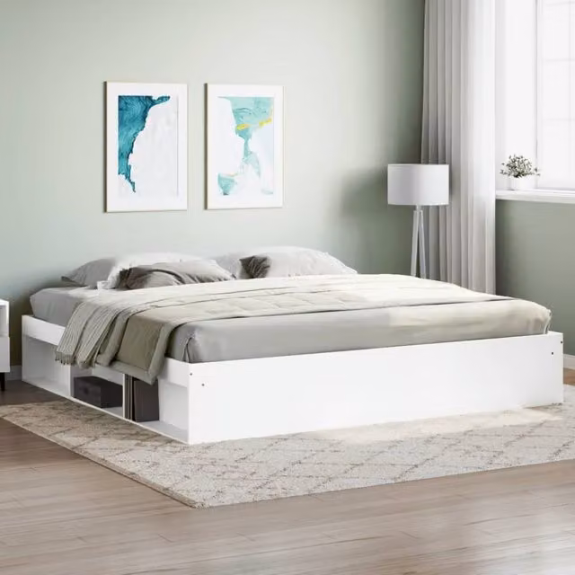 Berkfield Home Modern White Bed Frame with Side Compartments, W/D/H: 200 x 200 cm