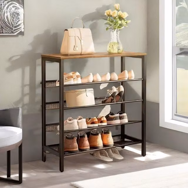 FURNOS 5-Tier Industrial Vertical Shoe Rack with Adjustable Shelves in Brown – 1