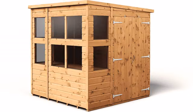 Empire Sheds Empire 6x6 Pent Potting Shed with Double Doors and Windows in Brown