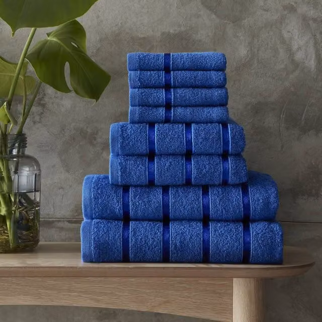 Smart Living 8 Piece Super Soft 100% Cotton Striped Bathroom Towel Bale Set in Blue