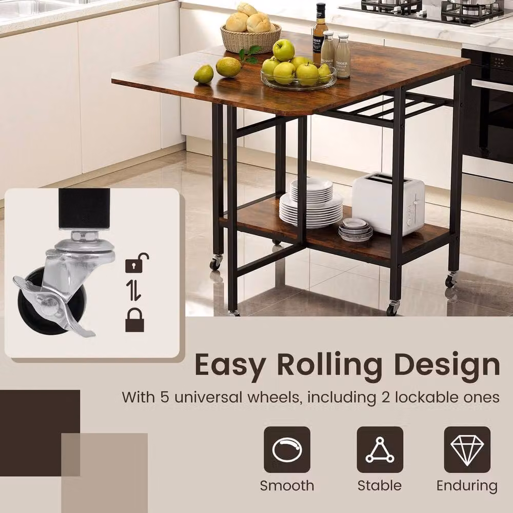 VOGREX Movable Folding Dining Table with Built-in Wine Rack in Brown – 3
