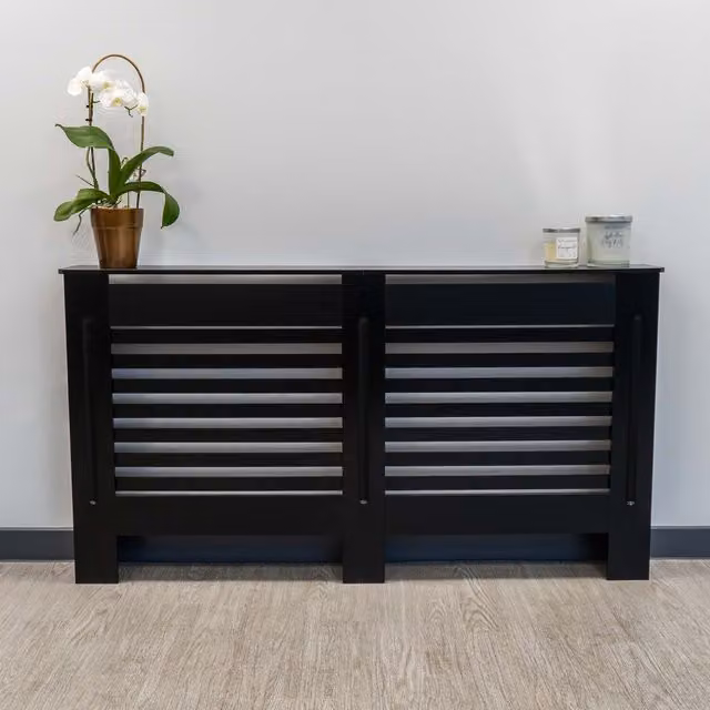 Jack Stonehouse Modern Horizontal Striped Radiator Cover in Matt Black
