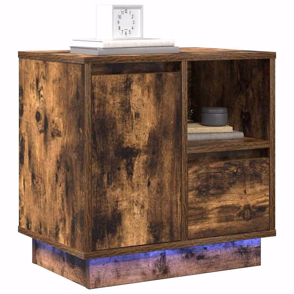 Berkfield Home Set of 2 Modern Smoked Oak Bedside Cabinets with Integrated LED Lights, Brown, W/D/H: 50 x 34 x 50 cm – 3