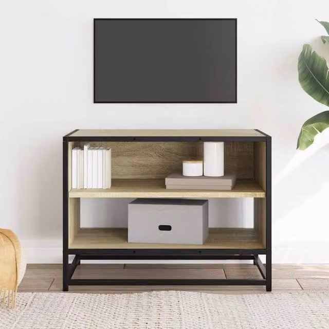 Berkfield Home TV Cabinet in Sonoma Oak and Beige, W/D/H: 61 x 40 x 46 cm